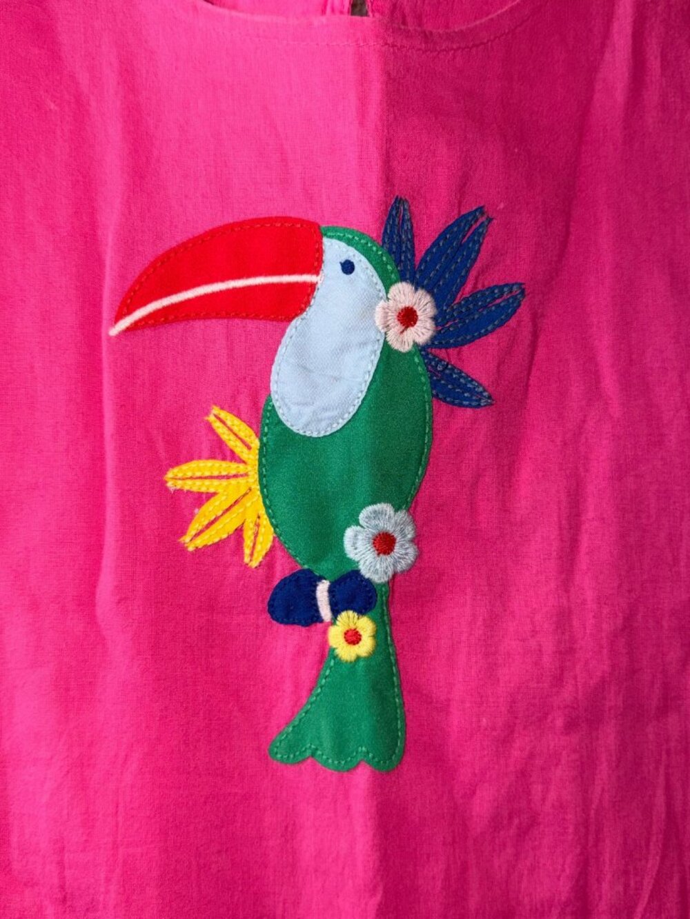 Mini Boden Pink Embroidered Dress with Parrot Design - Picture 6 of 6